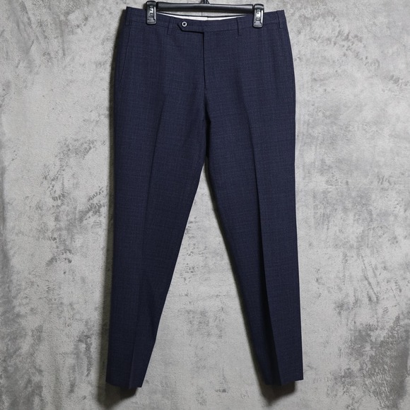 Zanella Curtis Pants Mens 32x27 Blue Dress Slim Straight Tweed Wool Blend Italy